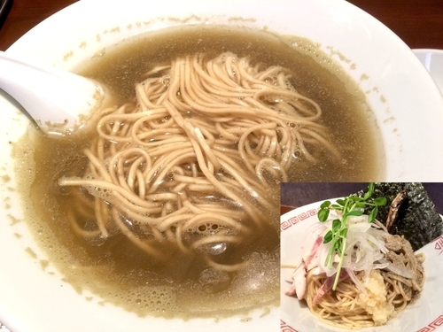 「かけソバ塩（650円）＋冷し煮干油そば（350円）」@中華蕎麦 志の写真