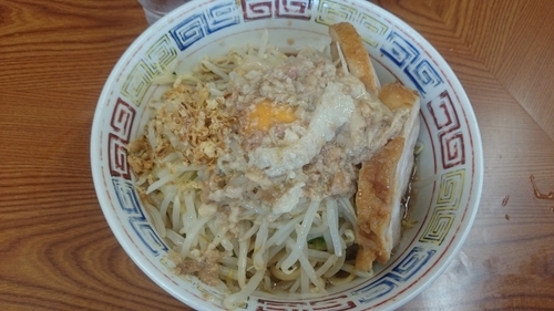 「小　汁なし　少なめ　ニンニク少し　脂」@ラーメン二郎 亀戸店の写真