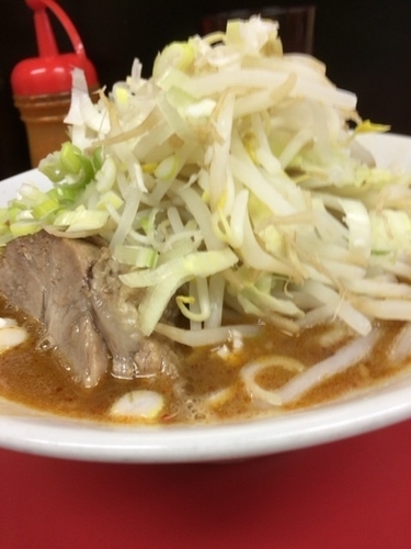 「ラーメン（並）＋辛券 ヤサイちょい増し、ネギ増し増し」@ラーメン一心の写真
