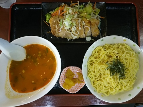 「【限定？】肉揚げ塩麹とまとつけ麺（ヨーグルト入）（大盛り）」@れいれい亭の写真