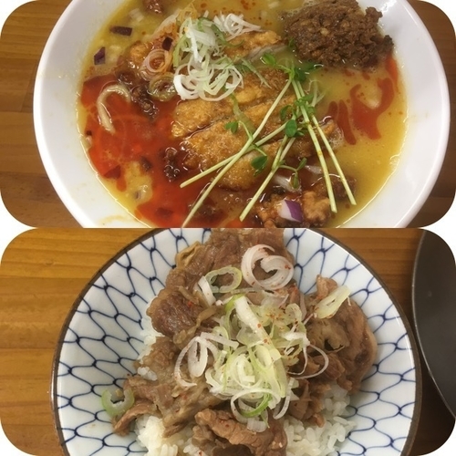 「AKIRA流パーコー坦々麺 +牛スジ丼」@ラーメン専科 竹末食堂の写真