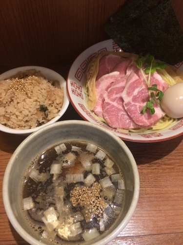 「烏賊煮干しつけそば(期間限定？)+炊き込み飯(梅ちりめんご飯)」@煮干中華そば 鈴蘭 中野店の写真