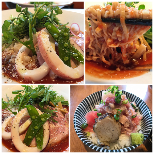 「【限定】冷製イカとトマトのピロピロ麺890円 海鮮丼400円」@寿製麺よしかわ 川越店の写真