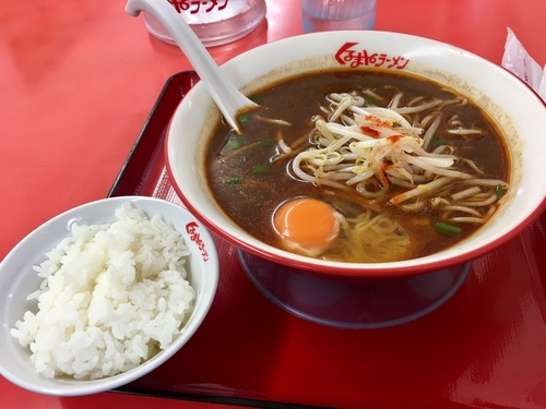 「たいわんラーメン¥690+生卵¥50+サービス小ライス」@くるまやラーメン 保谷新町店の写真