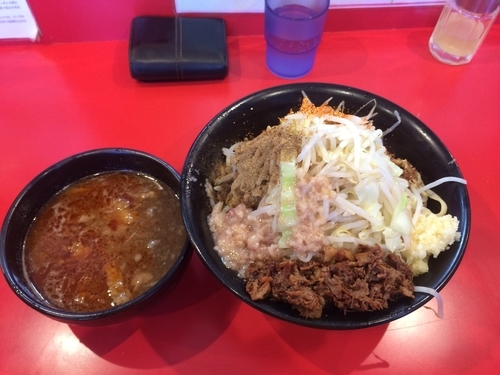 「辛つけ麺 カラメ以外全マシ 倍辛 とりほぐし」@麺屋 桐龍の写真