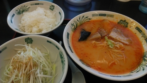 「ピリ辛とんこつネギラーメン 560円 ＋ 半ライス 100円」@日高屋 市川南口店の写真