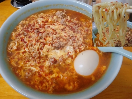 「タンタンメン大盛大​辛750円＋味玉100円」@タンタンメン本舗 曙町店の写真