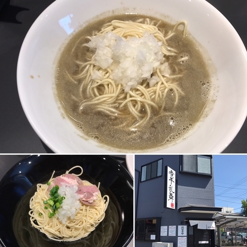 「かけそば（塩）あぶらそば（醤油）セット1,000円」@煮干乱舞の写真