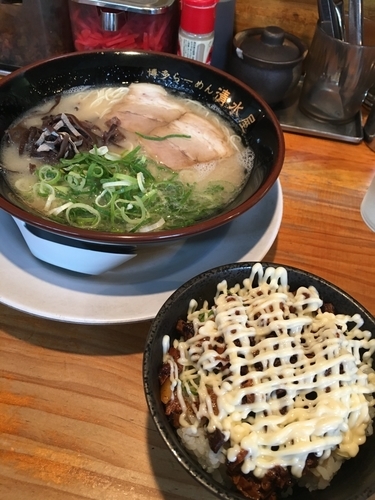 「博多ラーメン600円+マヨチャーシュー飯150円」@博多ラーメン 清水屋の写真