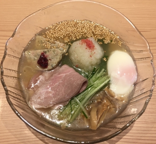 「冷やし梅紫蘇そば880円+温玉(VIPカード)」@鯛塩そば灯花 本店の写真