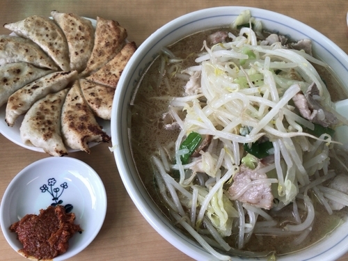 「辛みそらーめん900円（+円盤餃子10個)」@ら～めん石狩の写真