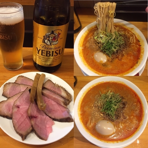 「担担麺(辛増)850円+エビス中瓶600円+チャーシュー250円」@麺庵ちとせの写真