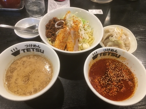 「辛胡麻つけめん900円、水餃子330円」@つけめんTETSU 三鷹店の写真