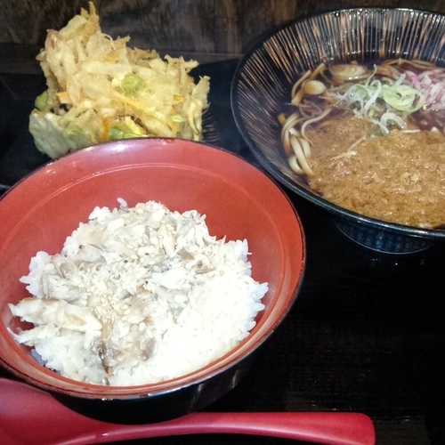 「あじ御飯セット&かきあげ」@蕎麦 冷麦 嵯峨谷 阿佐ヶ谷店の写真