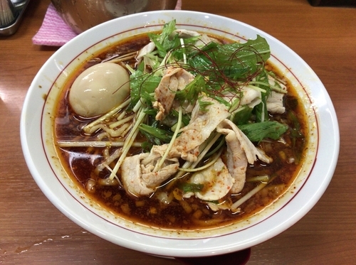 「豚バラ辛味そば+味玉」@横浜中華そば 維新商店の写真