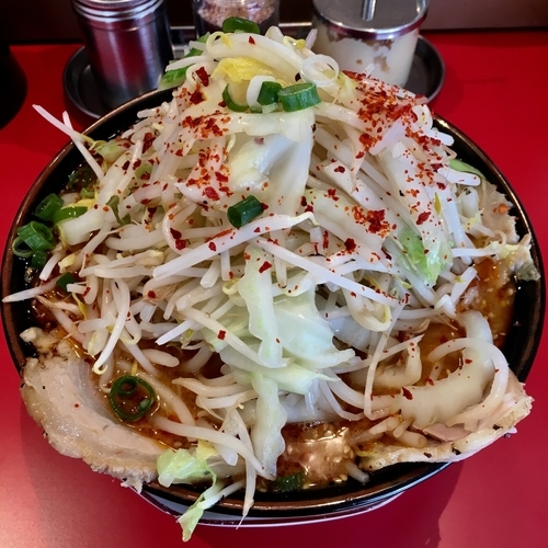 「辛いラーメン (860円) もやし野菜増 (110円)」@ラーメン 骨々亭の写真