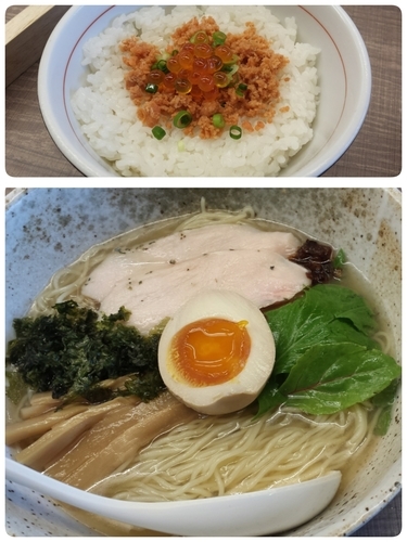 「【限定】金目鯛の冷製麺750円鮭とイクラの冷製ご飯250円」@東大和ラーメン大冬樹Season2の写真