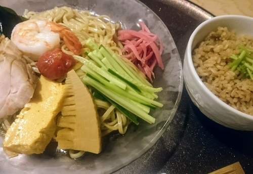 「冷やし中華（限定）＋炊き込みご飯」@赤羽 山雄亭の写真