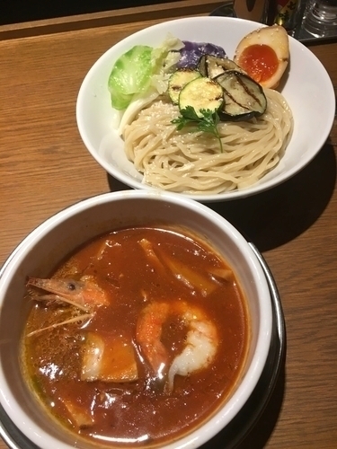 「[1周年限定] 海老トマトつけそば (並盛) ￥980」@中華そば 二階堂の写真