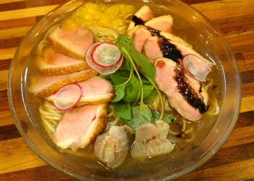 「【肉の日限定】鴨の冷製＋鴨の油そば　1000＋250円」@鮮魚らーめん 五ノ神水産の写真