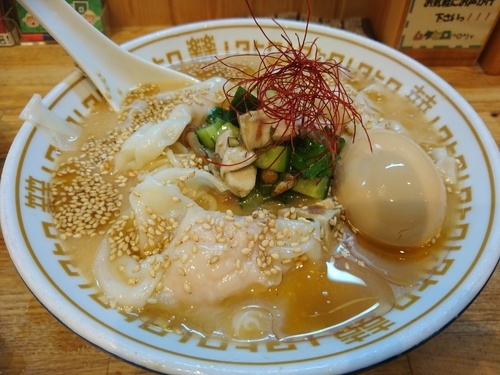 「【限定】初夏の冷や汁風ラーメン850円＋味玉(ｻｰﾋﾞｽ)他」@味噌中華そばムタヒロの写真