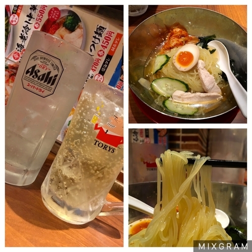 「トリスハイボール＋レモンサワー＋盛岡スープ冷麺」@中華食堂 一番館 中野サンモール店の写真