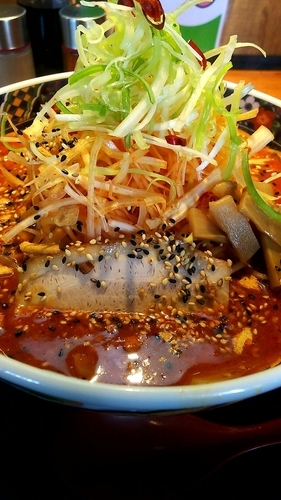 「もっけい辛味噌(３辛)  辛ネギ」@麺場 もっけいの写真