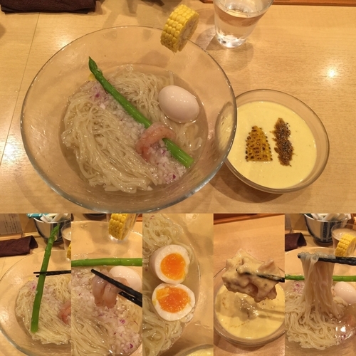 「とうもろこしと羅臼昆布の冷やしそば 味玉トッピング」@饗 くろ㐂の写真