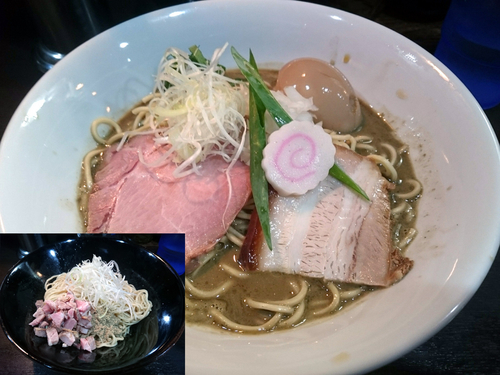 「味玉濃密煮干しそば＋和え玉」@中華そば いづるの写真