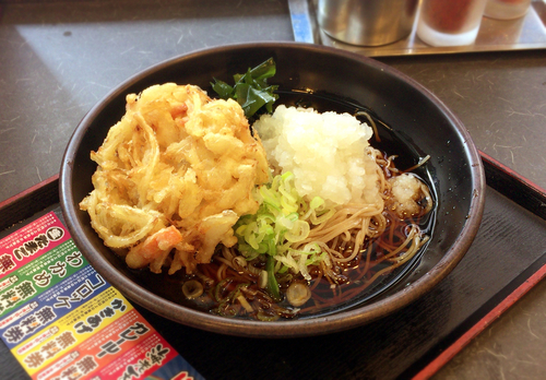 「朝そば・おろし(330円)+かきあげ(クーポン)」@ゆで太郎 日本橋兜町店の写真