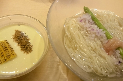 「トウモロコシと羅臼昆布の冷やしそば（限定）」@饗 くろ㐂の写真