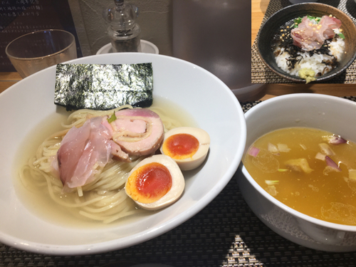 「【2周年限定】天然真鯛と地鶏の塩つけ麺1200円、鯛茶漬け」@生粋 花のれんの写真