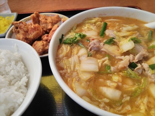 「スタミナラーメンセット小(ライス＋唐揚げ)」@天理スタミナラーメン 本店の写真