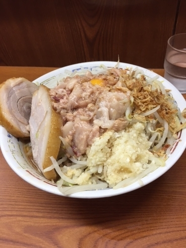 「ラーメン（汁なし）730円＋100円　「ニンニク」「アブラ」」@ラーメン二郎 亀戸店の写真