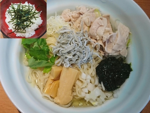 「しらすと生のりの山葵和えそば ご飯割付（冷やしバージョン）」@㐂九八 ～garage～の写真