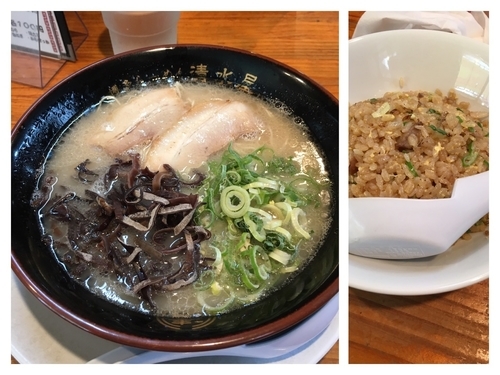 「博多ラーメン600円+半チャーハン200円」@博多ラーメン 清水屋の写真