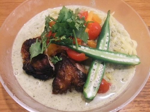 「【限定】モロヘイヤの冷やしグリーンカレー麺（1,000円）」@鶏ポタラーメン THANK 大門店の写真