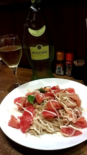 「【気まぐれ限定】アキラ式トマトと明太子のパスタ白ワインを添え」@ラーメンアキラの写真