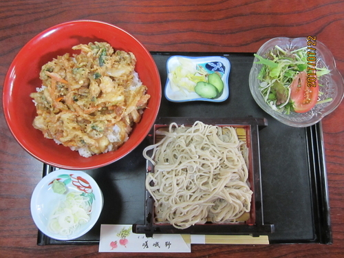 「海鮮かき揚げ丼セット１０３０円」@そば割烹 嵯峨野の写真
