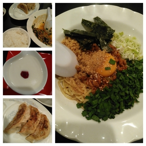 「台湾まぜそば＋餃子＋半ライス＋杏仁豆腐」@浦和菜館の写真