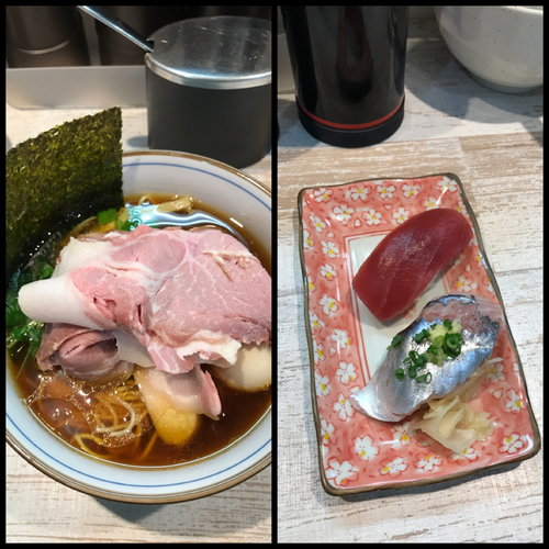 「特製四つ葉そば＋本日握り」@中華そば 四つ葉の写真