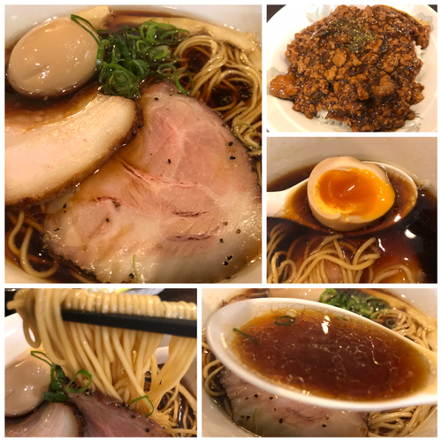 「醤油らーめん680円 味玉100円 麻婆ご飯 120円」@かしわぎの写真