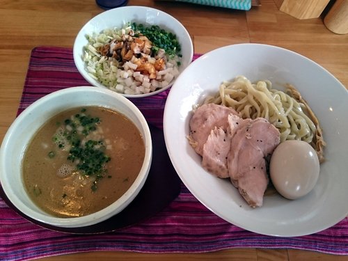 「濃厚純鶏つけそば+三種ねぎの肉飯」@中華蕎麦 一無庵の写真