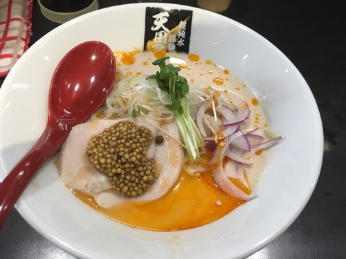 「豆乳赤海老冷やし麺」@超純水採麺 天国屋の写真