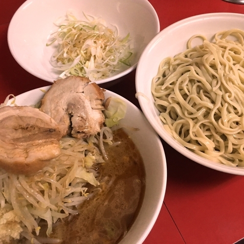 「小つけ麺　ごま（ヤサイ，ニンニク）＋味ネギ」@ラーメン二郎 茨城守谷店の写真
