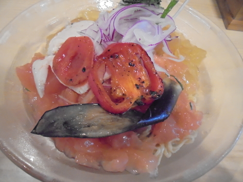 「【限定】煮干しとピンクグレープフルーツ 2種のジュレ冷製そば」@麺屋Mの写真