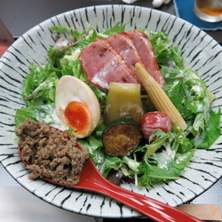 夏野菜と鴨の冷やしめん：1300円