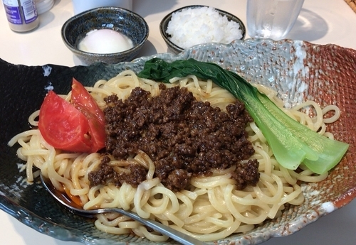 「まぜまぜ担々麺(夜限定)大盛＋温泉玉子＋ライス(小)」@らぁ麺 ひなたの写真