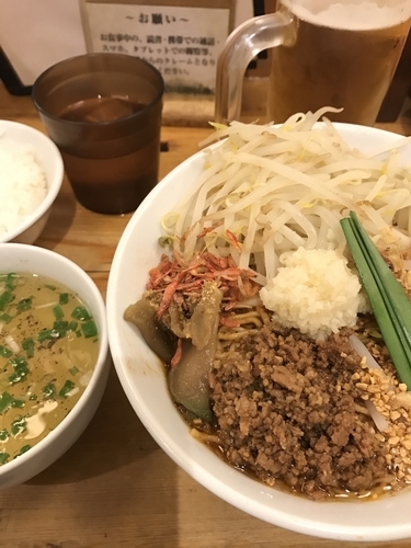 「汁なしスタミナ坦々麺、大辛、サービスライス」@担々麺 ほおずきの写真