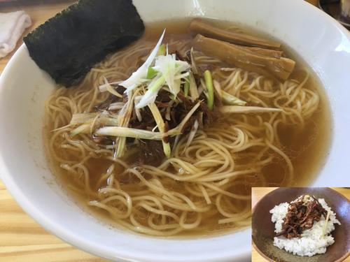 「ネギ辛ラーメン（醤油）750円、ネギ辛チャーシュー丼250円」@地鶏ラーメン たつ屋の写真